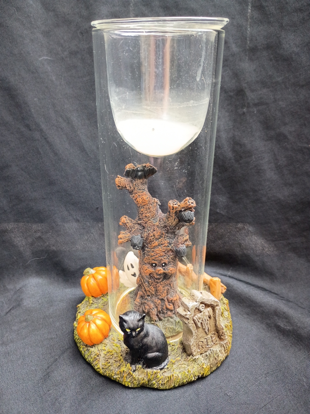 Yankee Candle Halloween Ghost Pumpkins Black Cat Glass Cylinder Candle Holder